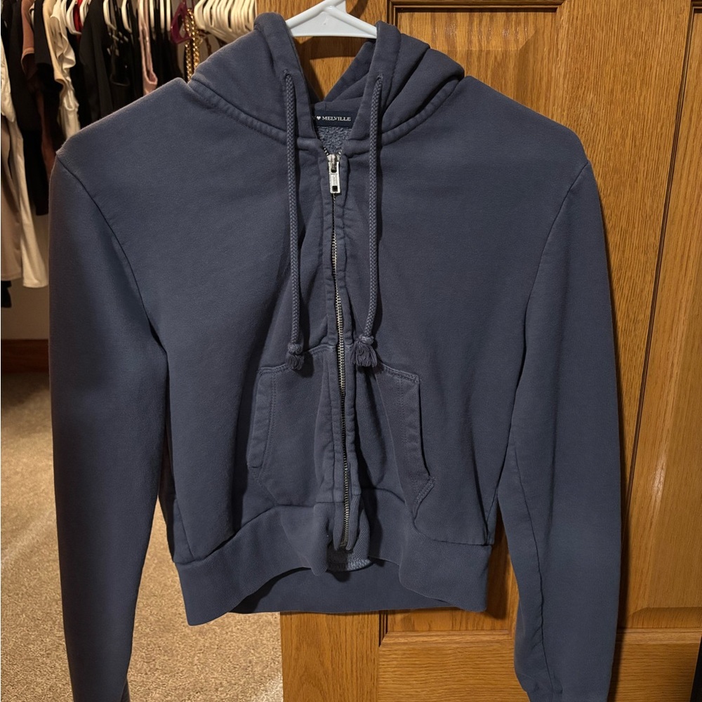 Brandy Melville Blue Cropped Zip Up